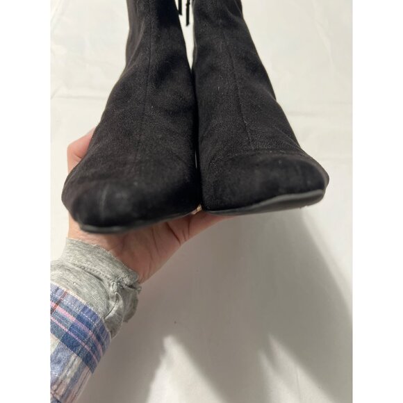 Kitten Heel Apostrophe Black Suede Sock Booties Size 7 - Picture 5 of 8